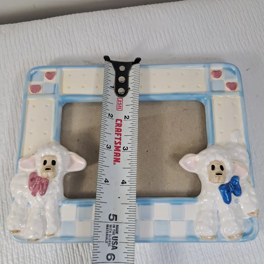 Daisy Kingdom picture frame sheep‎ lamb ceramic baby photo TerraGrafics Vintage